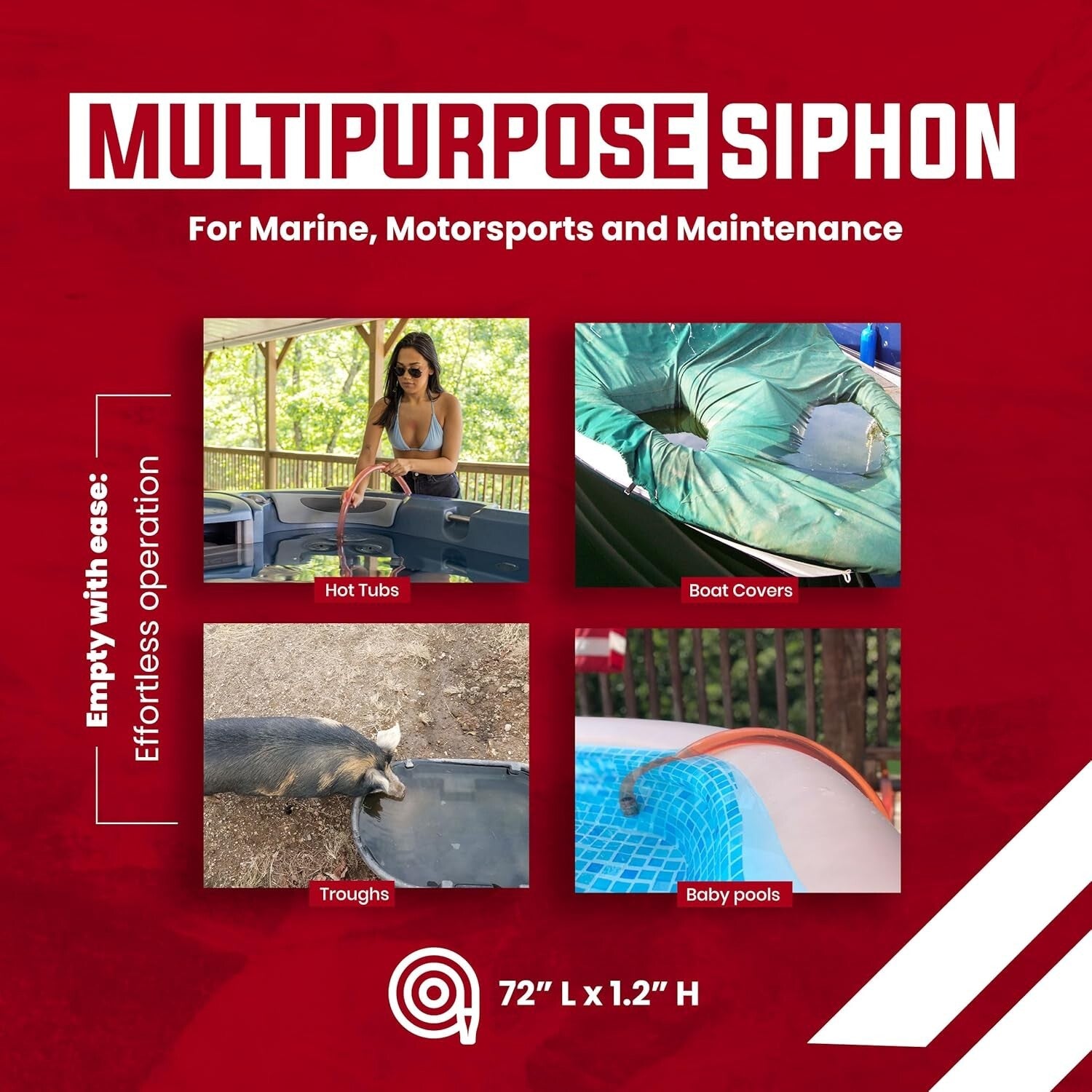 Self-Priming Liquid Transfer Siphon 1” x 6' - Multi-Purpose Use for DIY & Marine