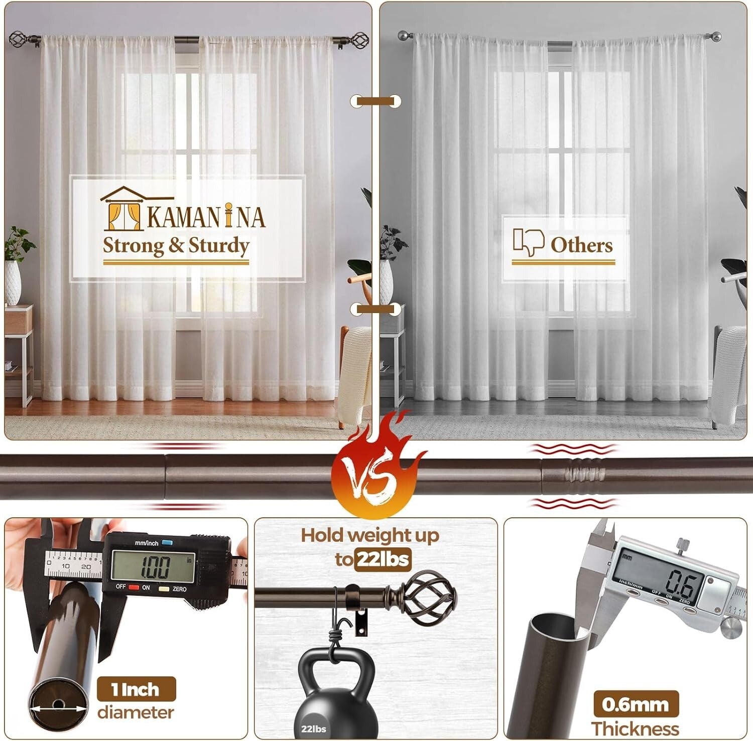 Artistic Bronze Curtain Rods with Twisted Finials - Adjustable 72 to 144 Inches