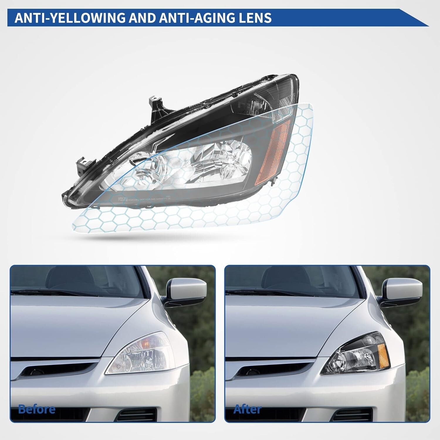 Premium Clear Lens Headlight Assembly for 2003-2007 Honda Accord - Black Housing