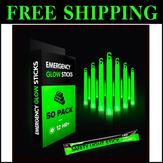12-Hour Emergency Glow Sticks - Ultra-Bright, Waterproof, 50-Pack Safety Lights