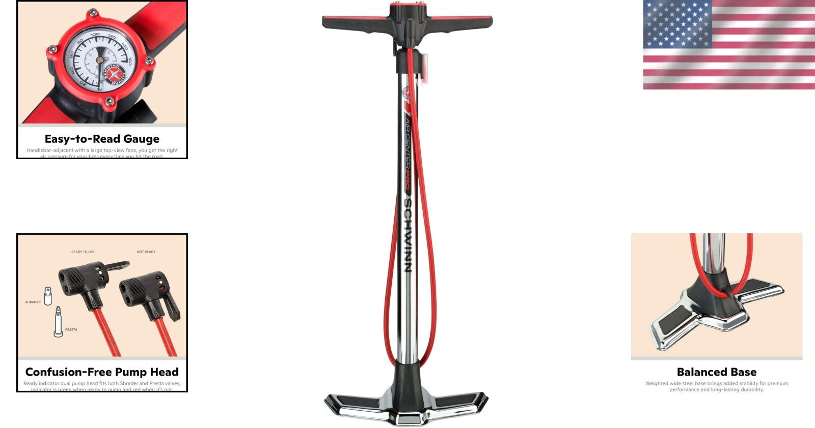 Dual Head Floor Bike Pump - 160 PSI, Portable & Versatile for All Cyclists