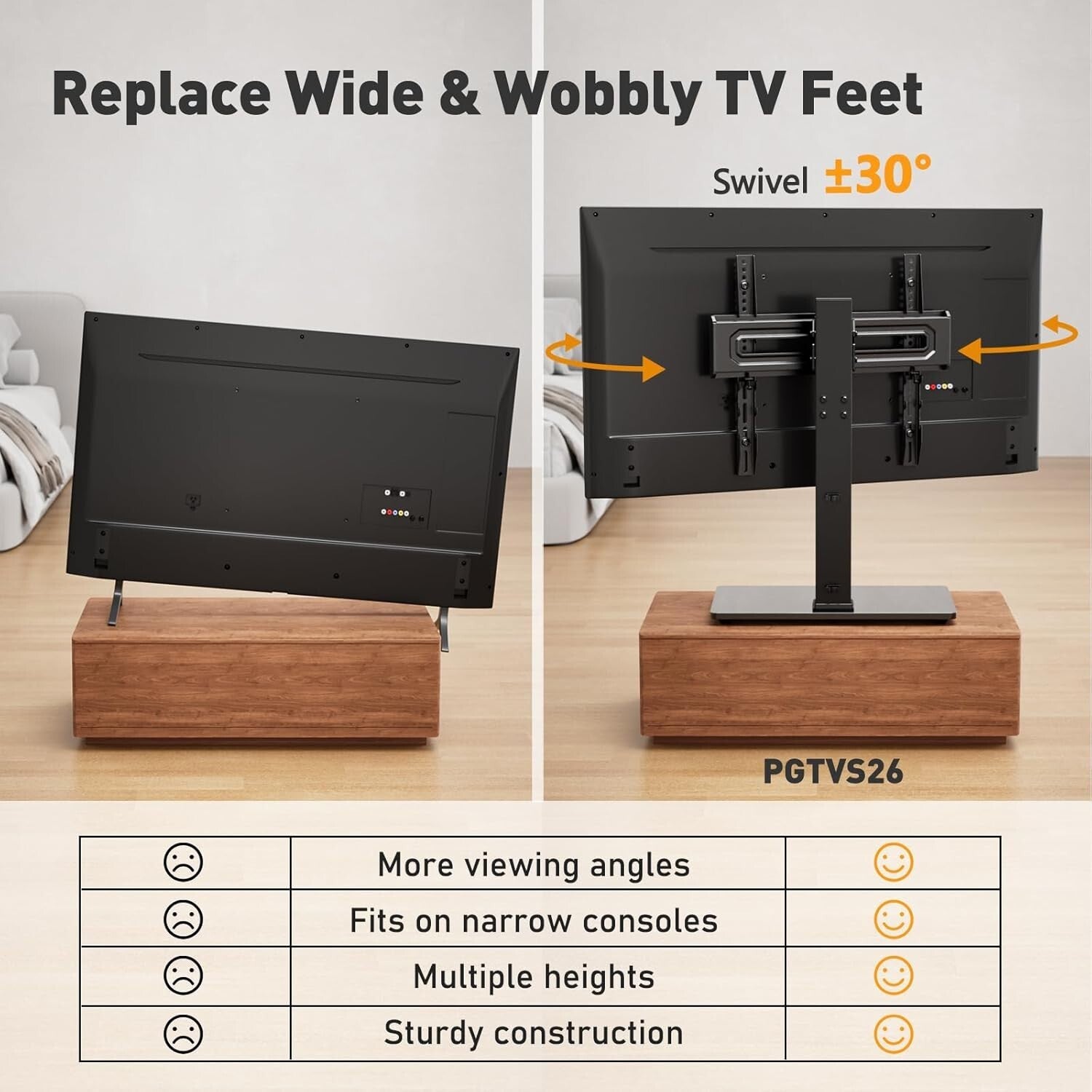 Tempered Glass Base Universal TV Stand: 32-70 inch TV Mount with Swivel & Tilt