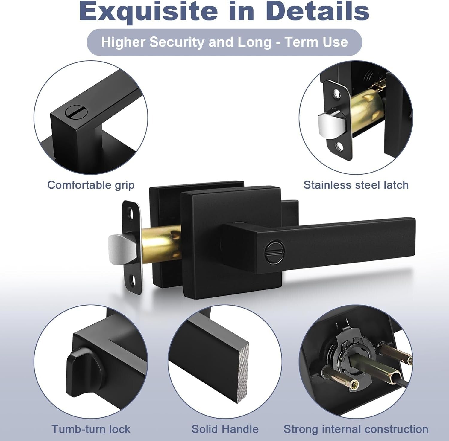 Elegant 5-Pack Black Door Levers with Lock - Durable Zinc Alloy for Modern Homes