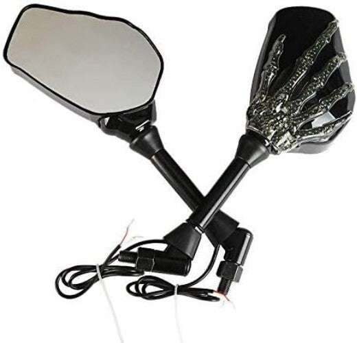 Unique LED Motorcycle Side Mirrors - Skull Skeleton Design and Easy Install