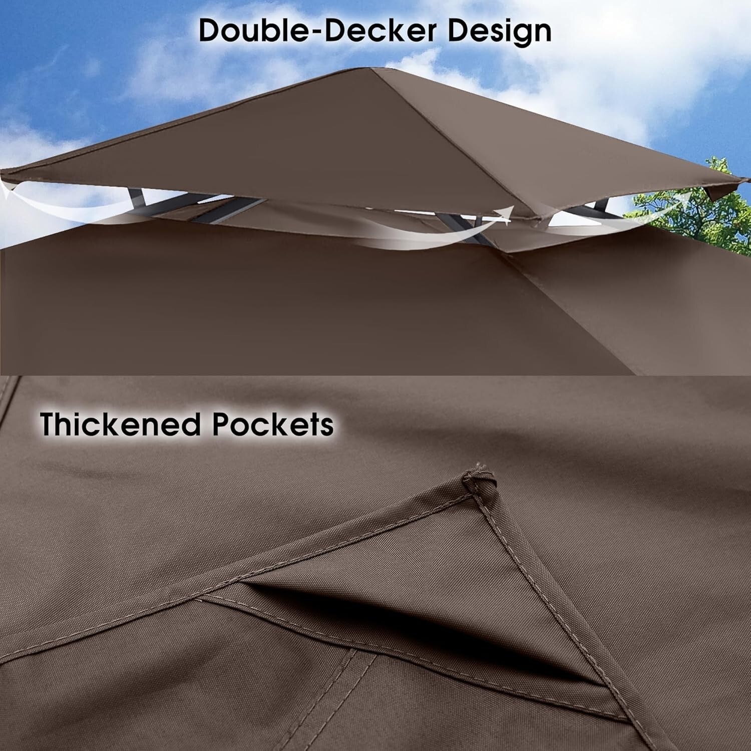 Durable Rectangular Replacement Canopy for Grill Gazebo L-GG001PST-F - Brown