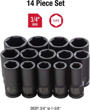 Load image into Gallery viewer, 14-Piece SAE Deep Impact Sockets, 3/4 Inch Drive - Lifetime Warranty Included