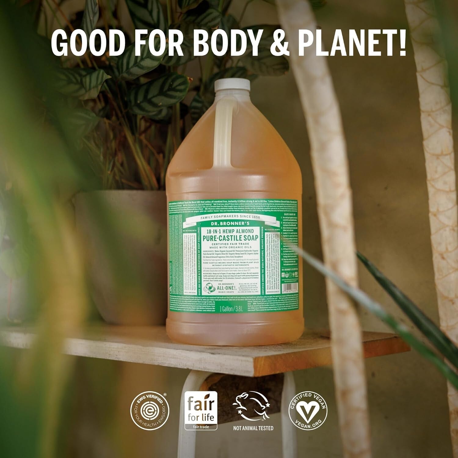 Concentrated Almond Liquid Soap - 1 Gallon of Organic, Vegan, Multi-Use Cleaner