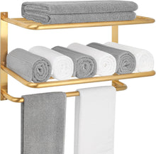 Load image into Gallery viewer, Space-Saving 3-Tier Towel Rack in Brushed Gold - Easy Screw Installation