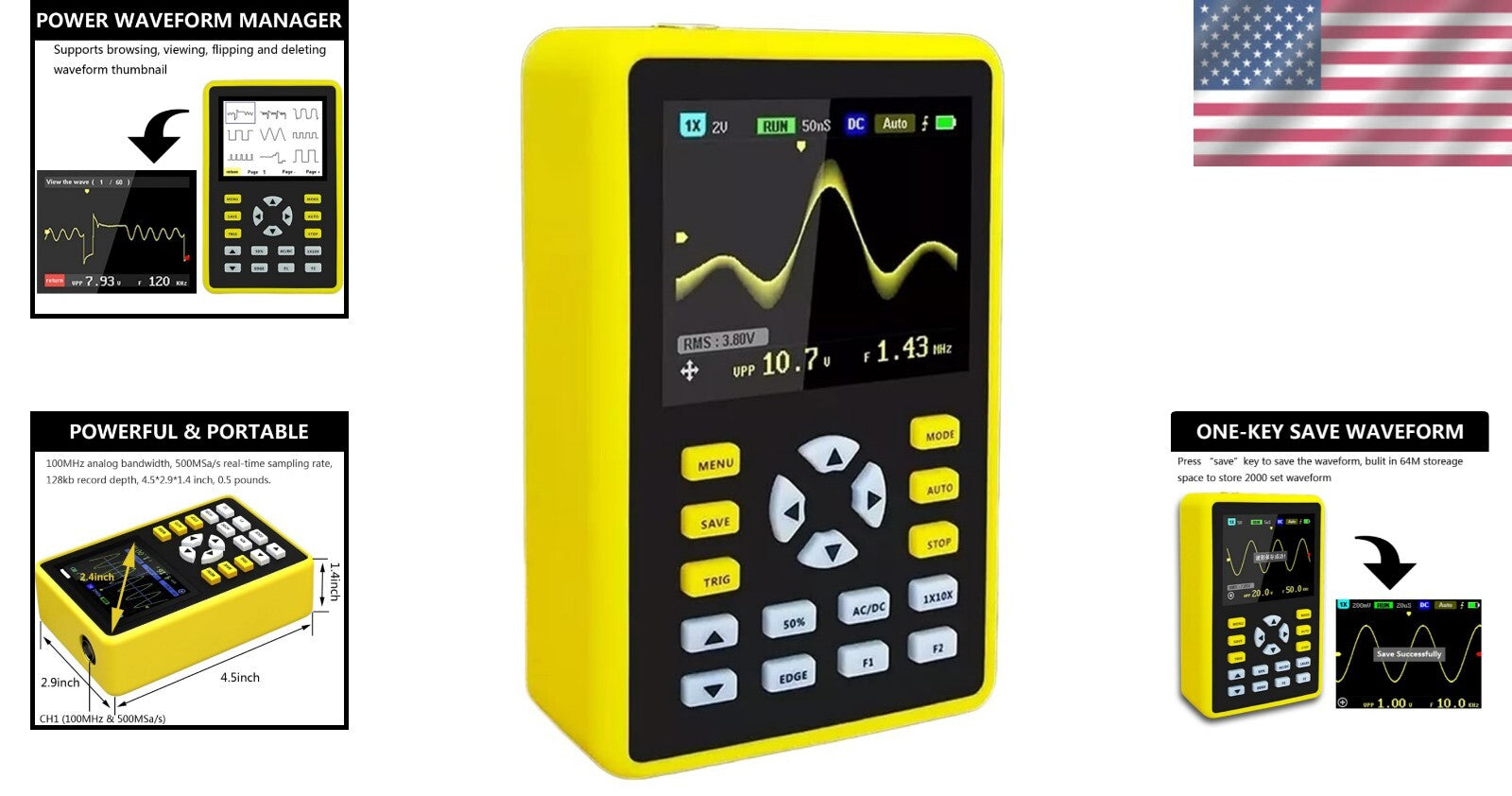 Digital Mini Oscilloscope - 500MS/s Sampling Rate with Powerful Trigger Modes
