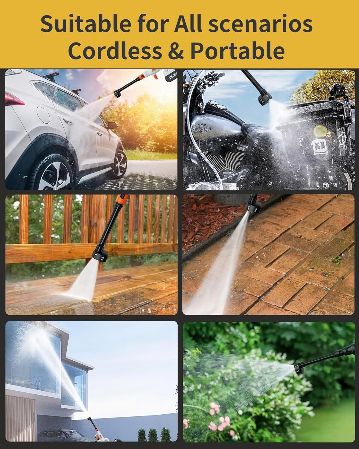 Efficient 1200 PSI Cordless Pressure Washer with Adjustable Nozzle & Battery