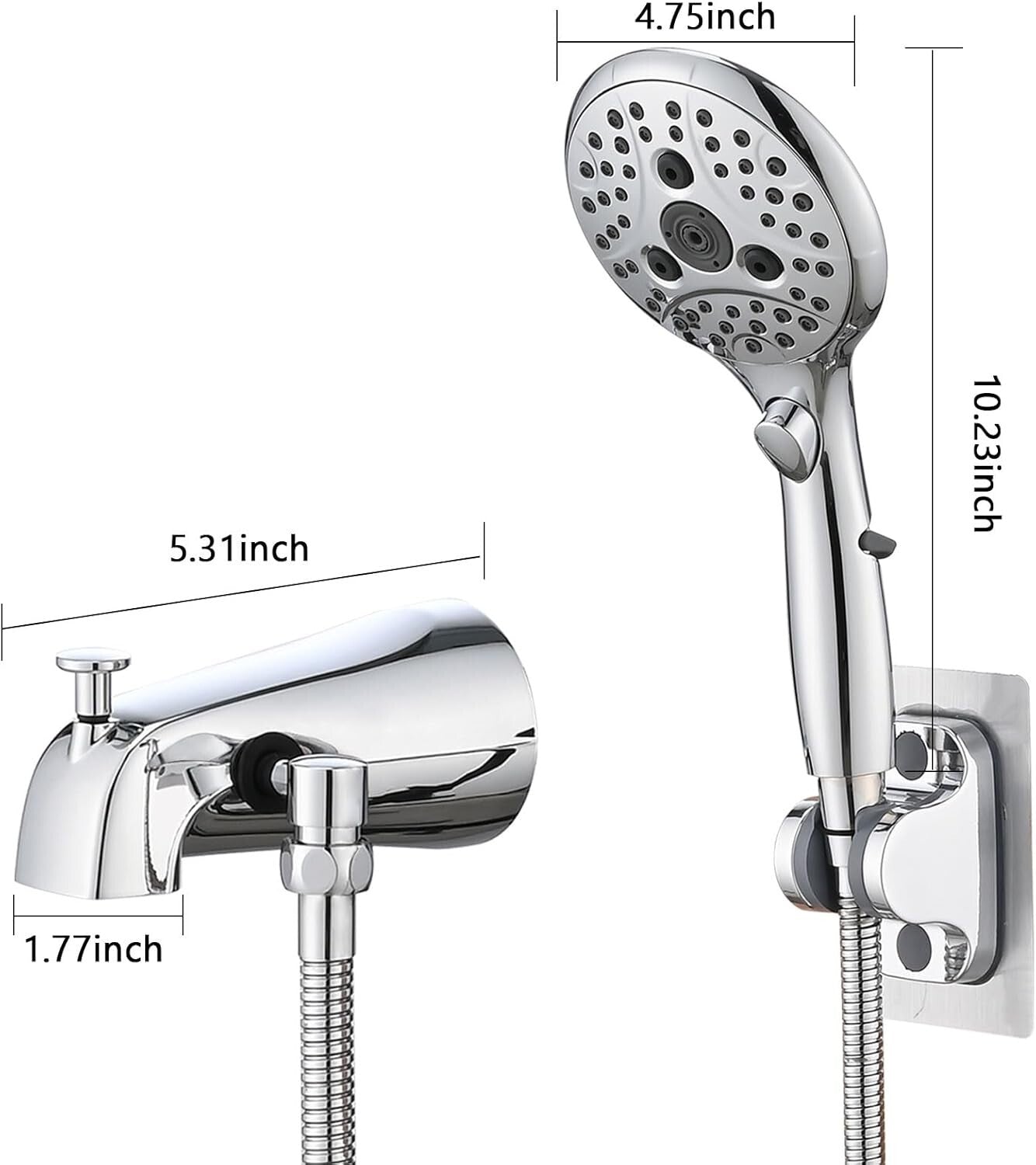Durable All-Metal Tub Spout with 6 Settings Shower – Hassle-Free Installation