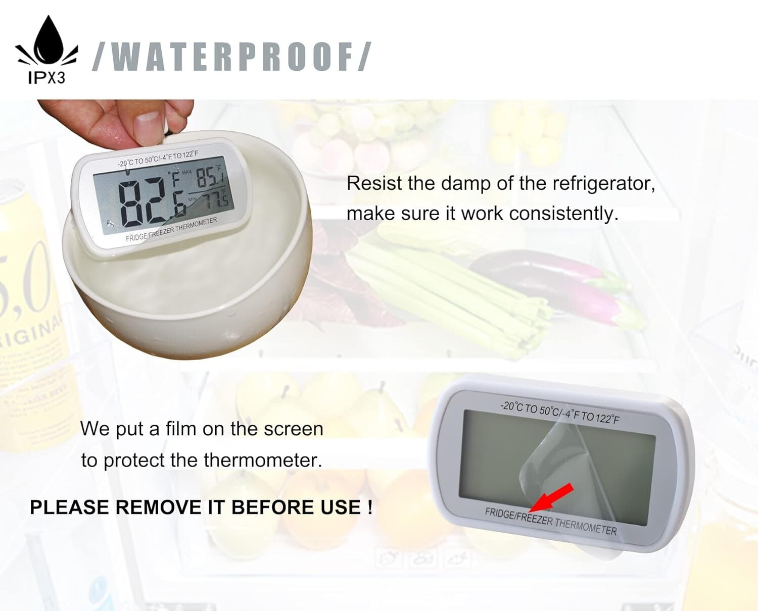 Easy Read 6-Pack Waterproof Digital Thermometers for Refrigerators & Freezers