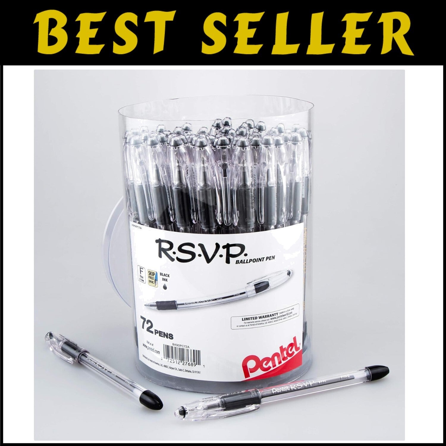 Durable RSVP Ballpoint Pen Canister – 72 Count, 0.7mm Fine Line Comfort