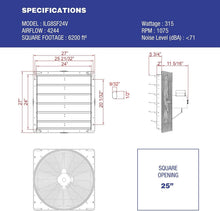 Load image into Gallery viewer, 24" Wall Mounted Exhaust Fan with Automatic Shutter &amp; Variable Speed Control