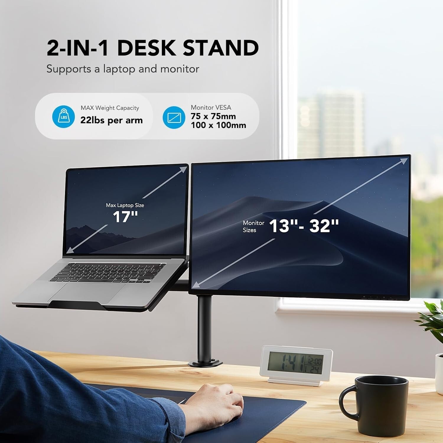 Flexible 2-in-1 Adjustable Monitor & Laptop Mount with Cable Management Included