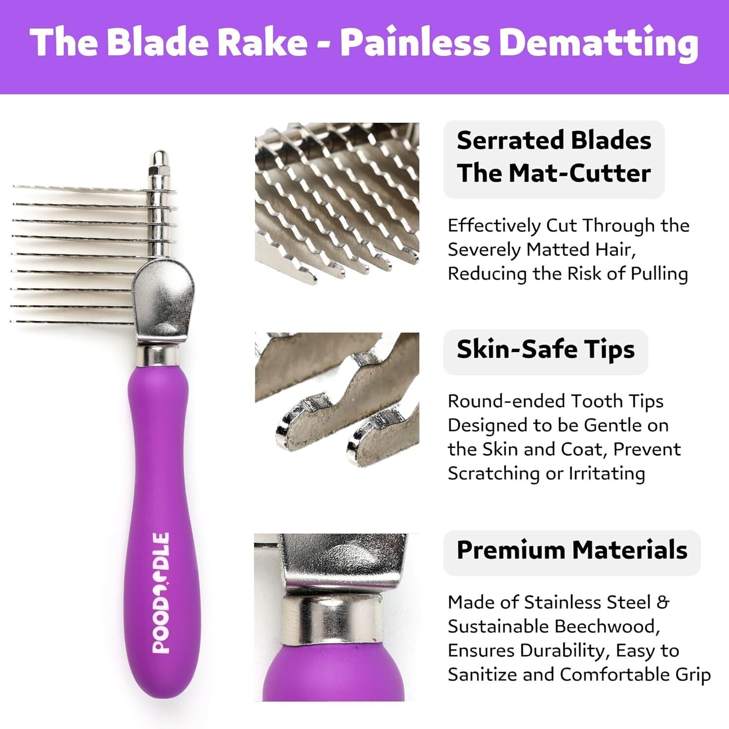 Pet Grooming Tools Set - Gentle Dematting Rake & Dual-Sided Comb for Cats & Dogs