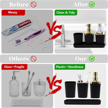Load image into Gallery viewer, Modern Black and Gold Bathroom Accessory Set with Trash Can &amp; Toothbrush Holder