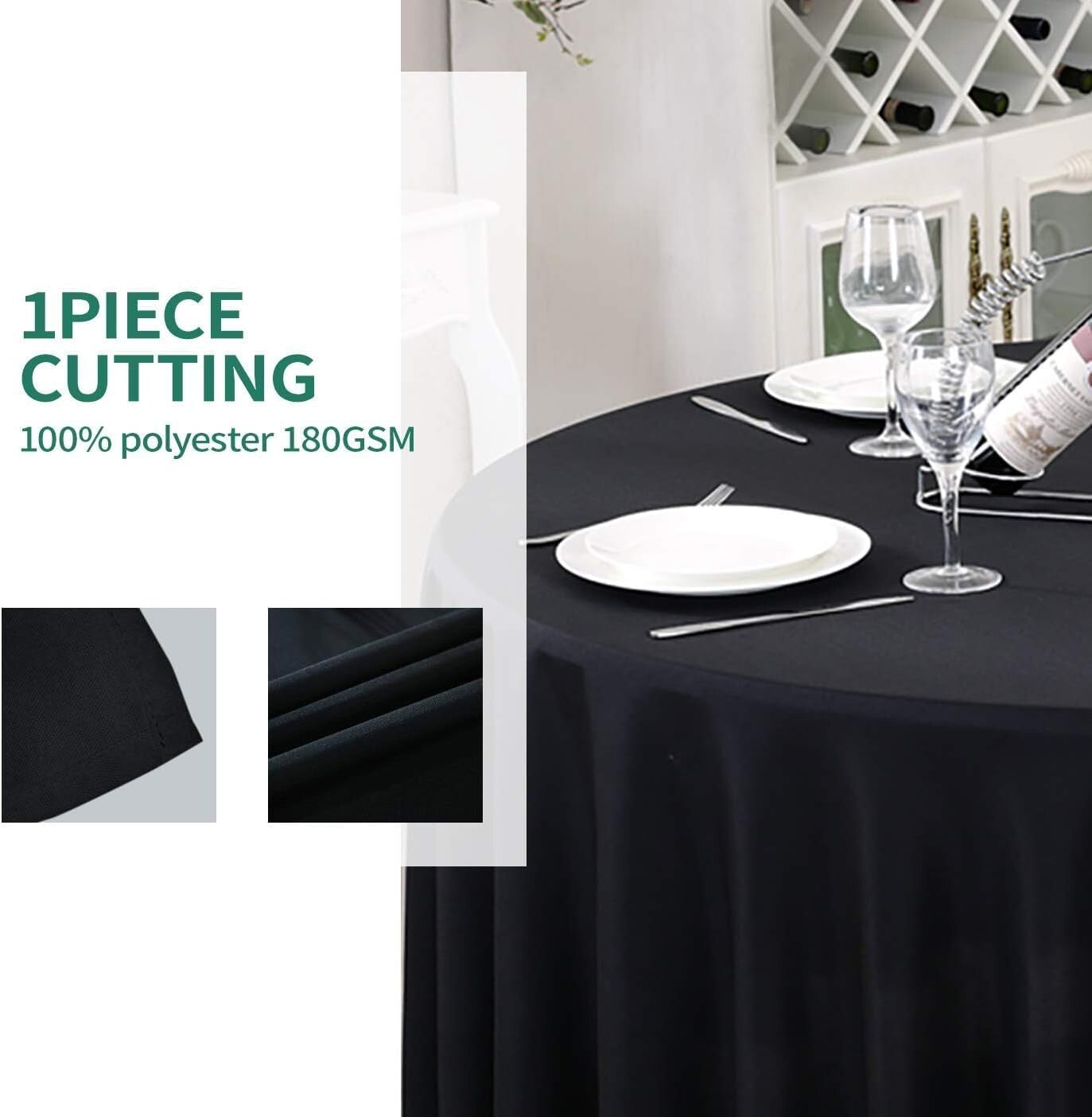 Elegant 120-Inch Black Round Tablecloth 10 Pack - Stain Resistant & Durable