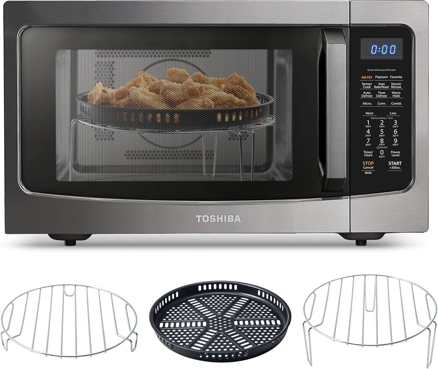 4-in-1 Air Fryer Combo Microwave Oven - Healthy Cooking in Black Stainless Steel