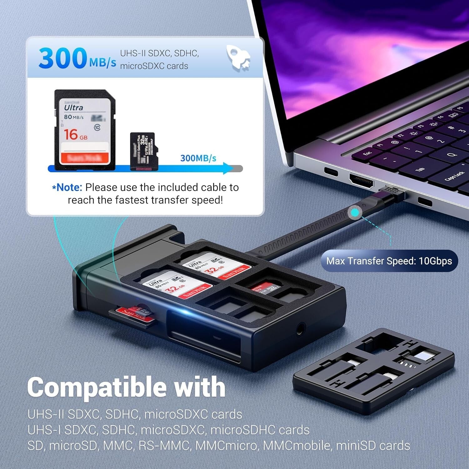 Load image into Gallery viewer, All-in-One SD/TF Card Reader with USB C Cable & Multi Adapter for Travel - Gray