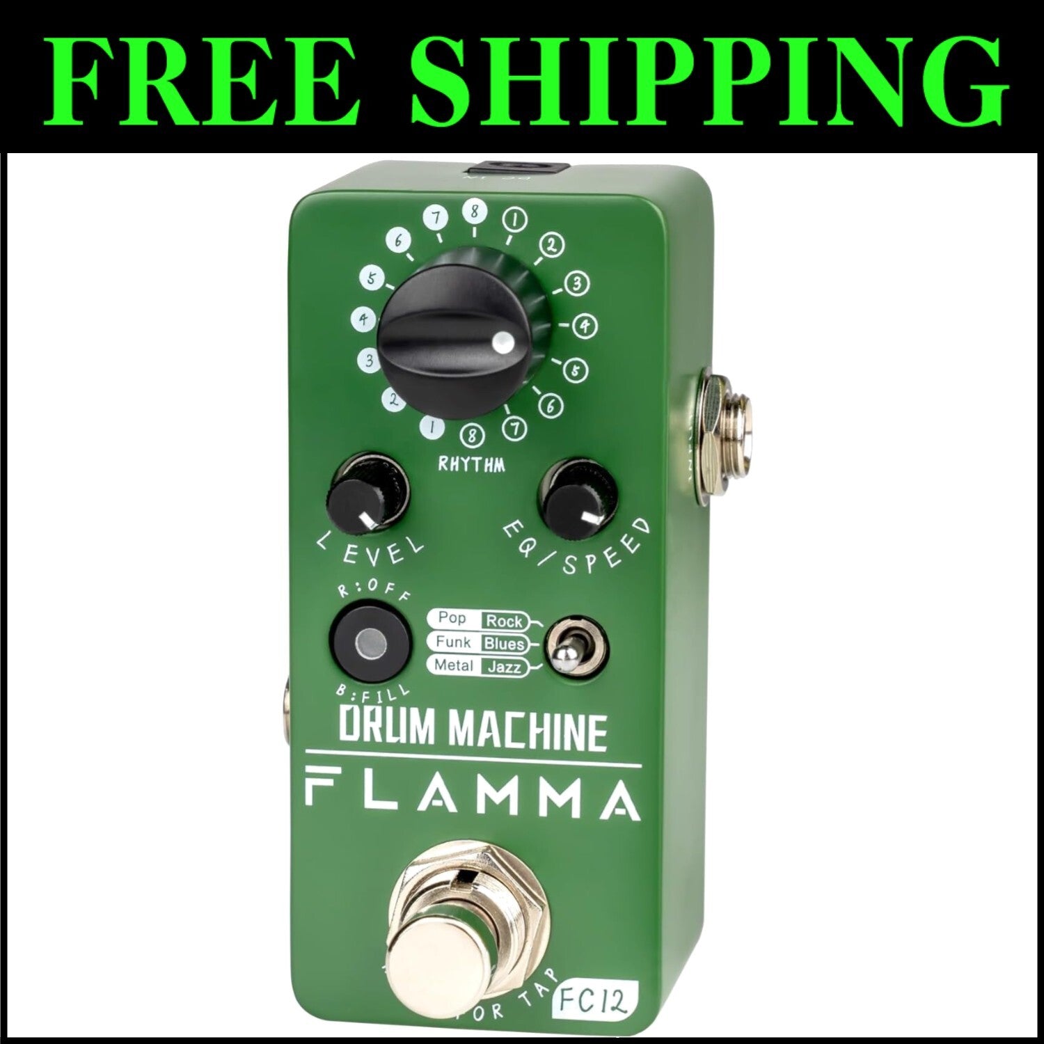 Metal Drum Machine Guitar Pedal with 48 Grooves & Real-Time Fill Function