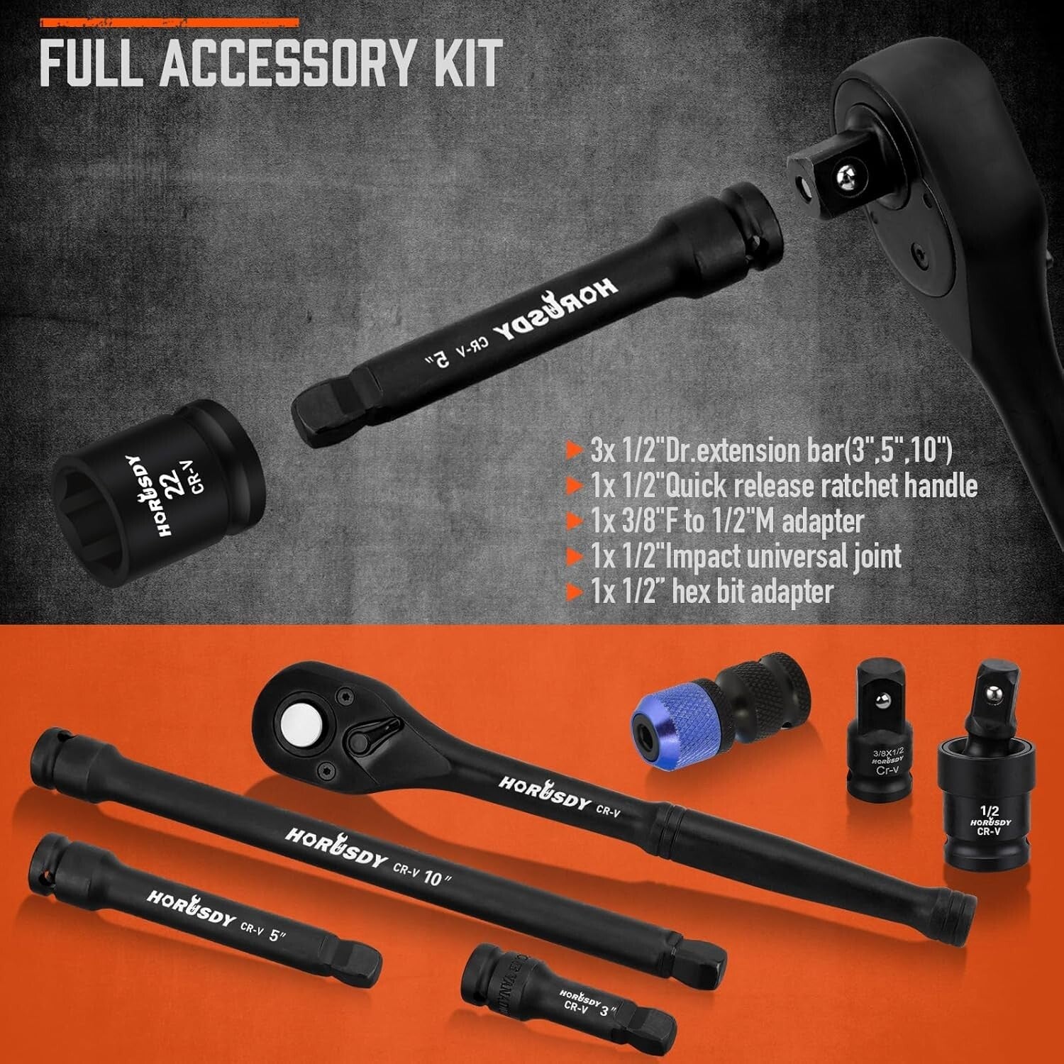 Durable 1/2-Inch Drive Impact Socket Set with Customized Storage Box, 67 Pieces