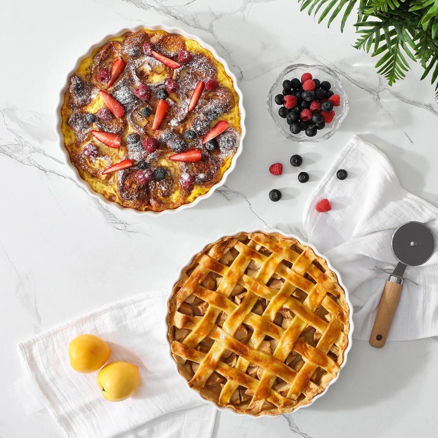 Durable Non-Stick 10-Inch Quiche and Pie Baking Dish - Set of 2 Elegant Pieces