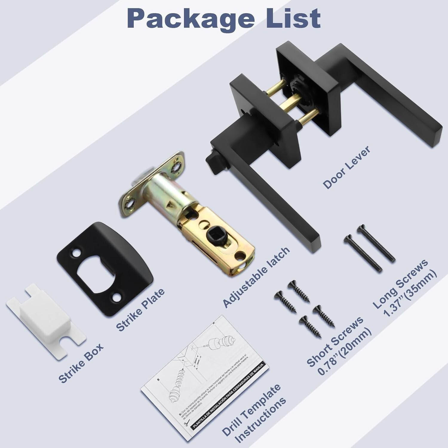 Elegant 5-Pack Black Door Levers with Lock - Durable Zinc Alloy for Modern Homes