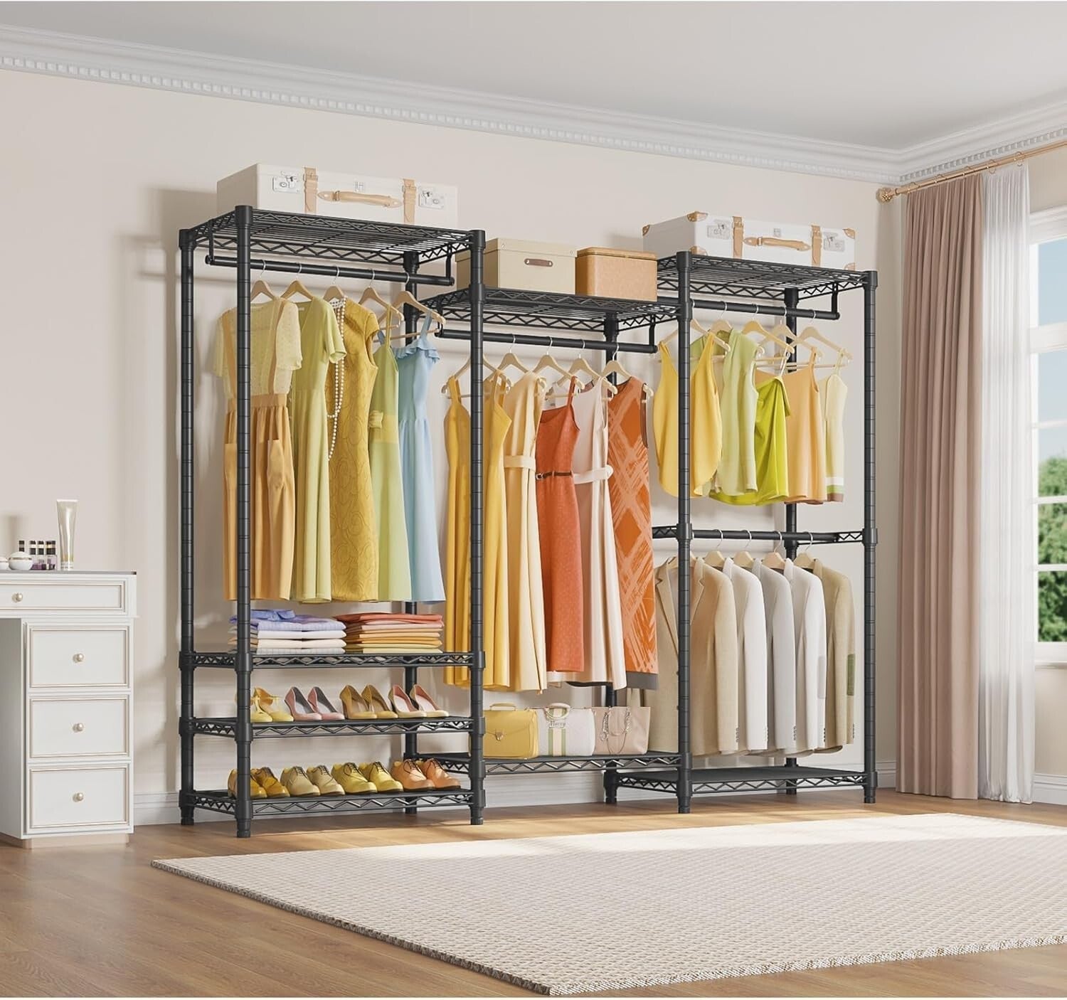 890lb Load Portable Closet Organizer - 4 Hang Rods & 8 Shelves, Adjustable