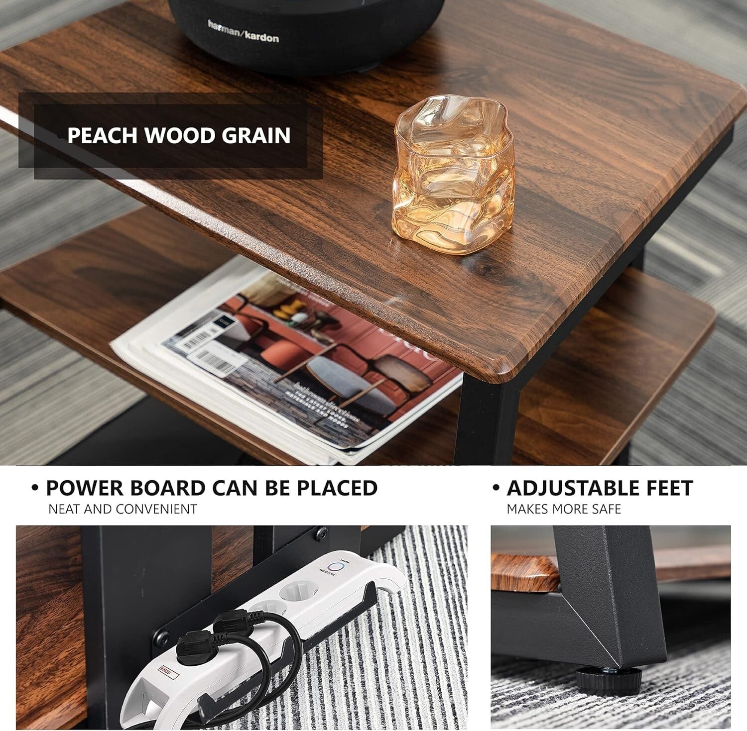 Elegant Corner Shelf for Record Player & Media with Adjustable Wooden Shelves