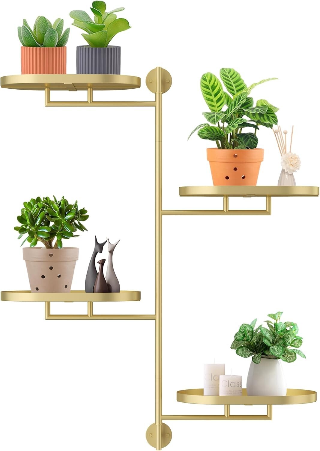 Rotating 4-Tier Wall-Mounted Plant Stand - Elegant Golden Shelf for Indoor Use