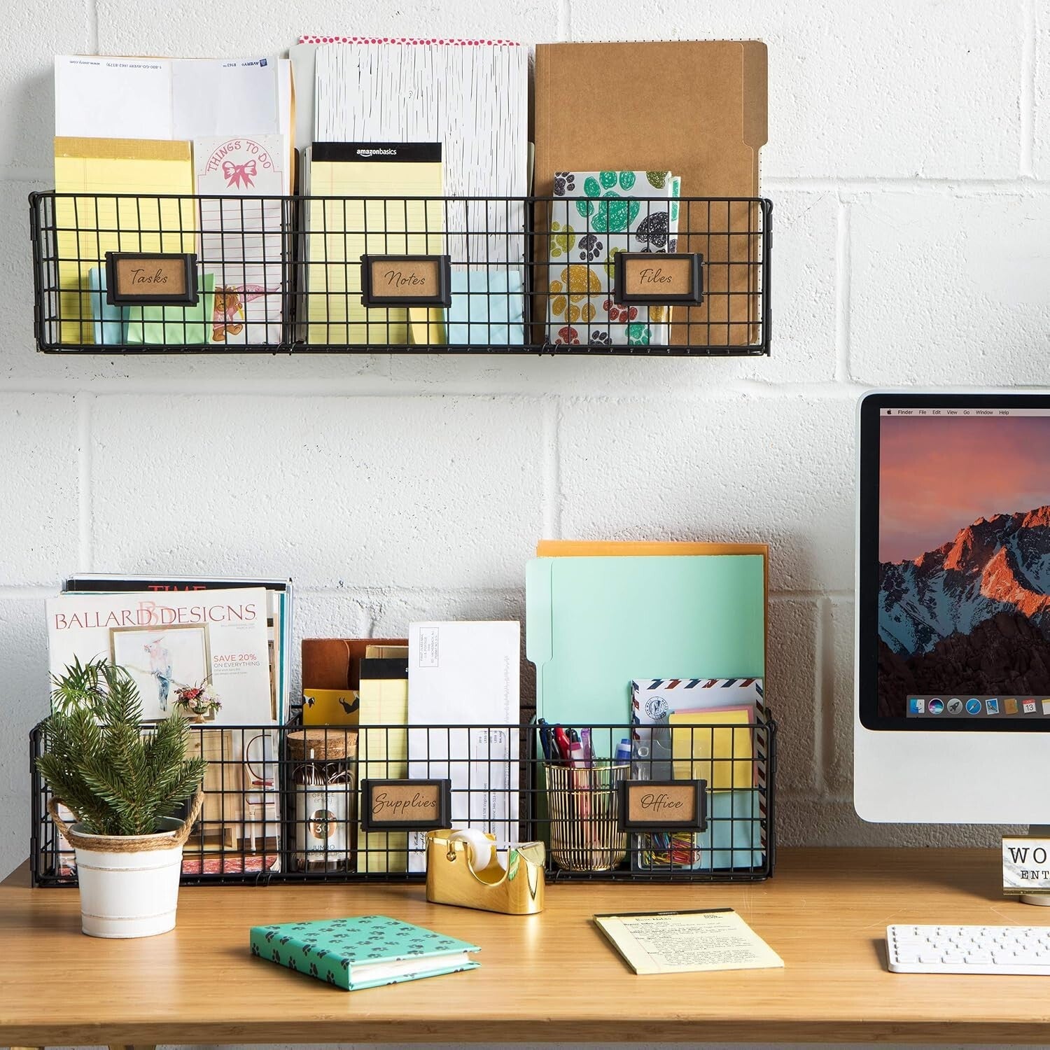 Charming Black Metal Wall Rack Organizer for Papers and Magazines - Set of 2