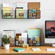 Load image into Gallery viewer, Charming Black Metal Wall Rack Organizer for Papers and Magazines - Set of 2