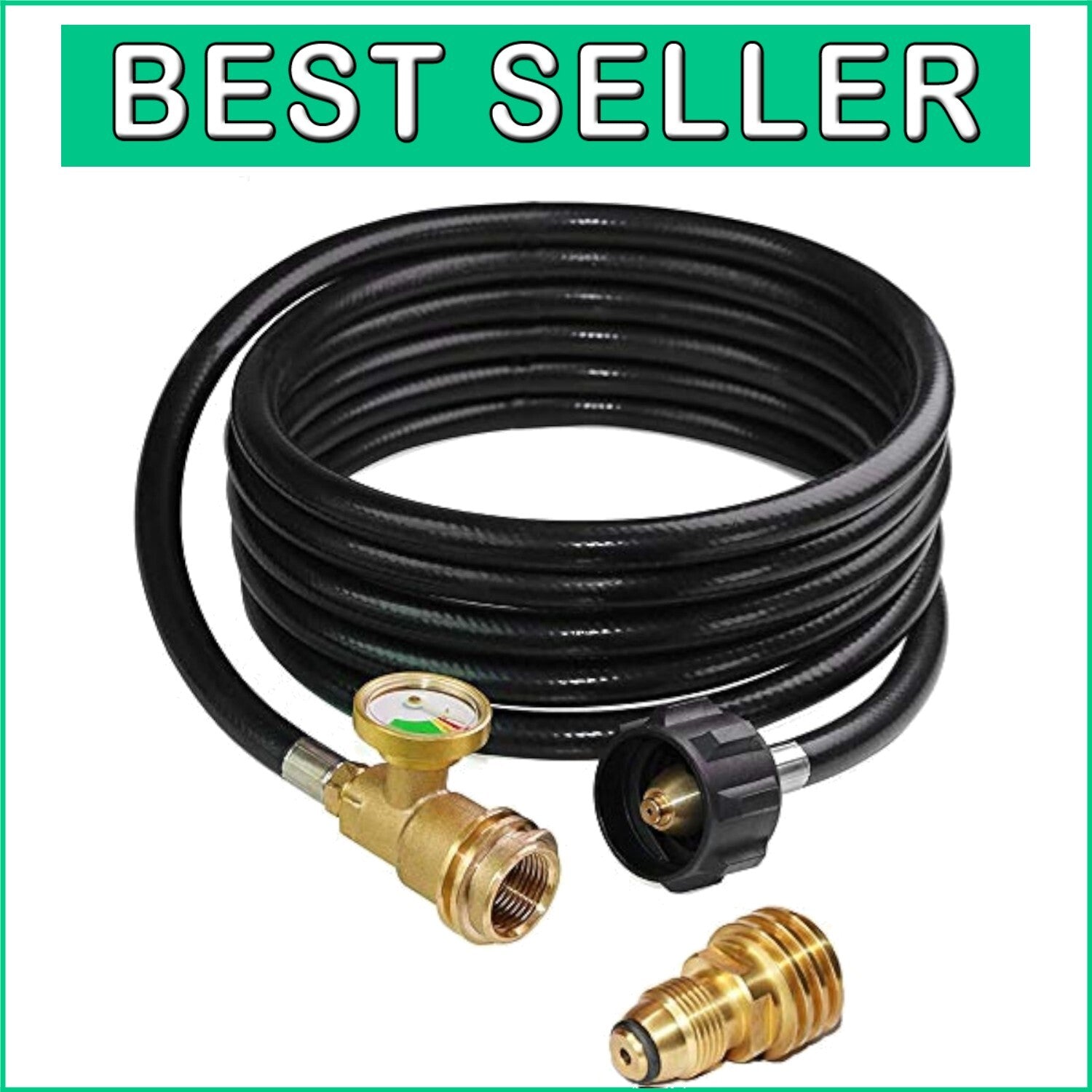 12-foot Heavy-Duty Propane Hose with Built-In Gauge for Outdoor Appliances