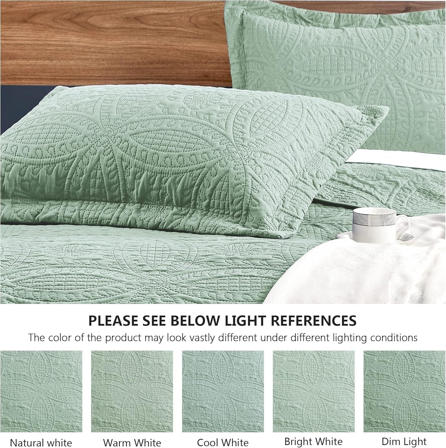 Elegant King Size Quilt Set - 3-Piece Sage Bedspread with Modern Coin Pattern