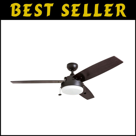 52" Contemporary Ceiling Fan with LED Light & Pull Chain - Espresso Finish