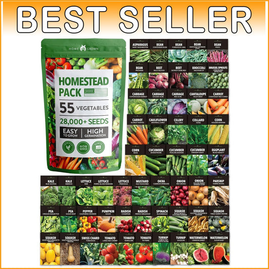 55 Heirloom Vegetable Seeds Pack – Non-GMO Survival Garden Kit for All Seasons