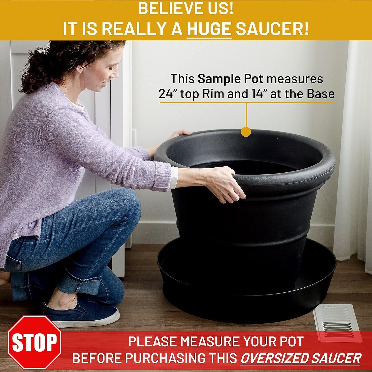 Stylish 25" Round Plant Tray with Deep Water Retention and Felt Protection