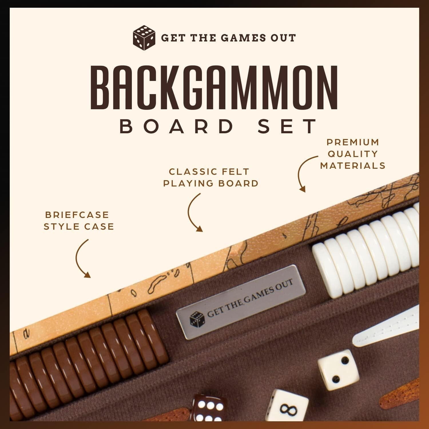 Classic Backgammon Set - Elegant Leatherette Case + Complete Guide Included