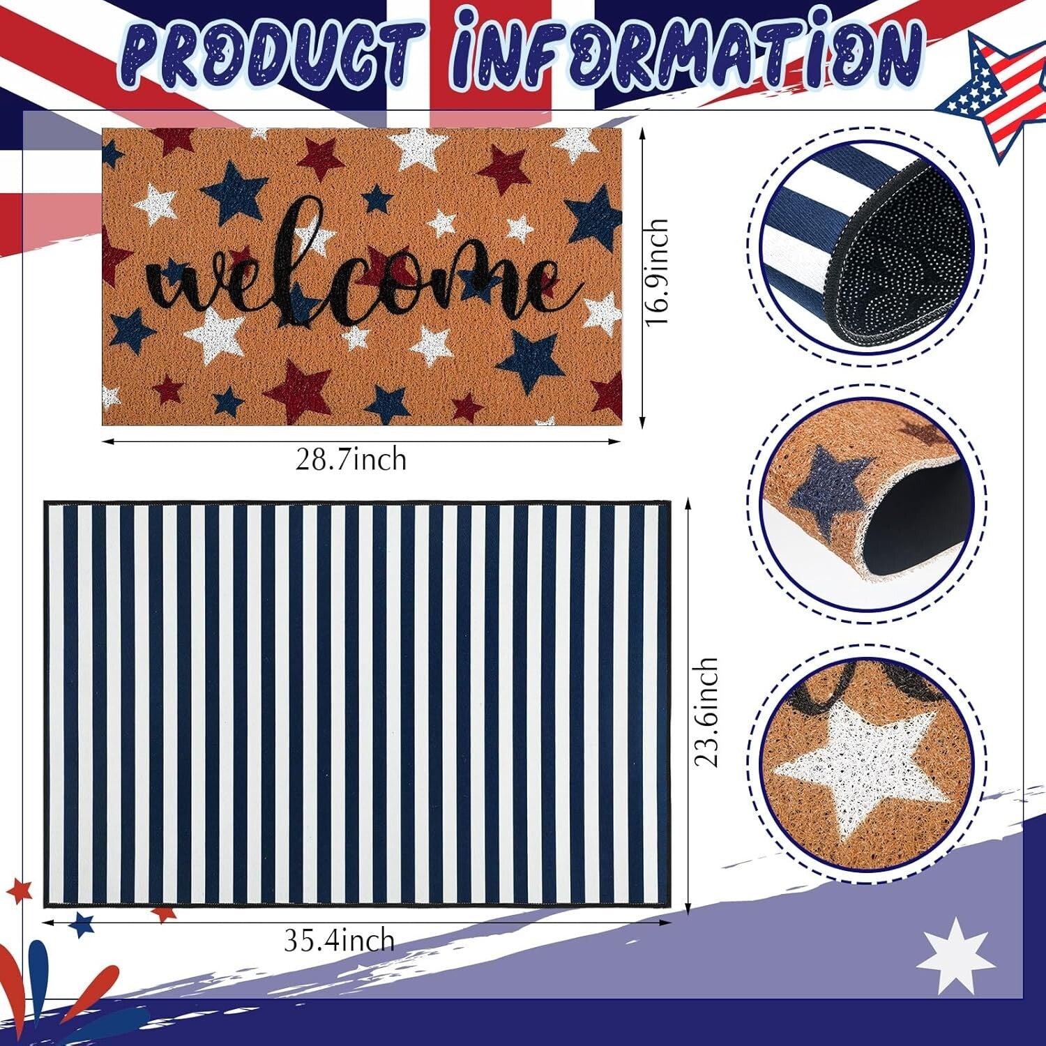 2 Pcs Patriotic 4th of July Non-Slip Welcome Doormat Set for Stylish Entrances