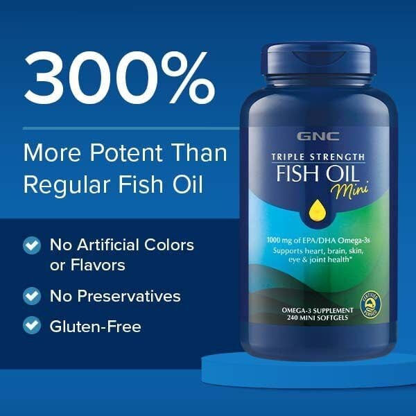 Wild Caught Omega-3 Fish Oil - 1000mg EPA/DHA, Joint & Skin Support, Gluten-Free