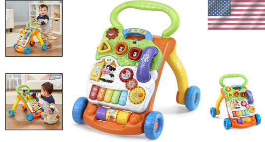 Adjustable Sit-to-Stand Learning Walker with Musical Tray and Motor Skill Toys