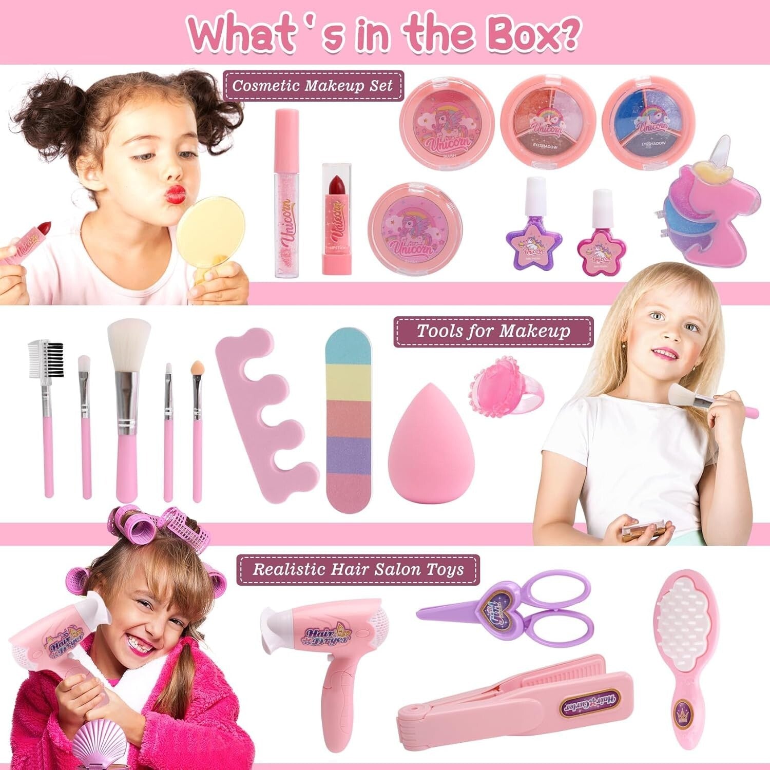 Deluxe Kids Makeup Kit with Lights & Sounds - Princess Vanity Set for 3-10 Years