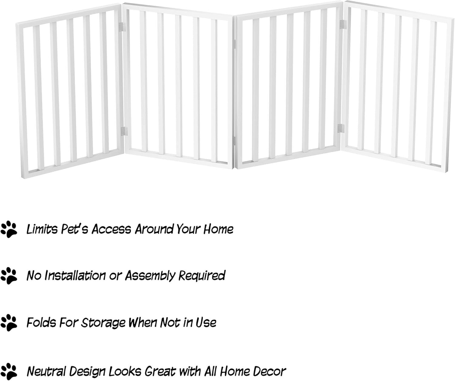 Elegant 4-Panel Freestanding Pet Gate - Retractable Indoor Dog Fence 72x24