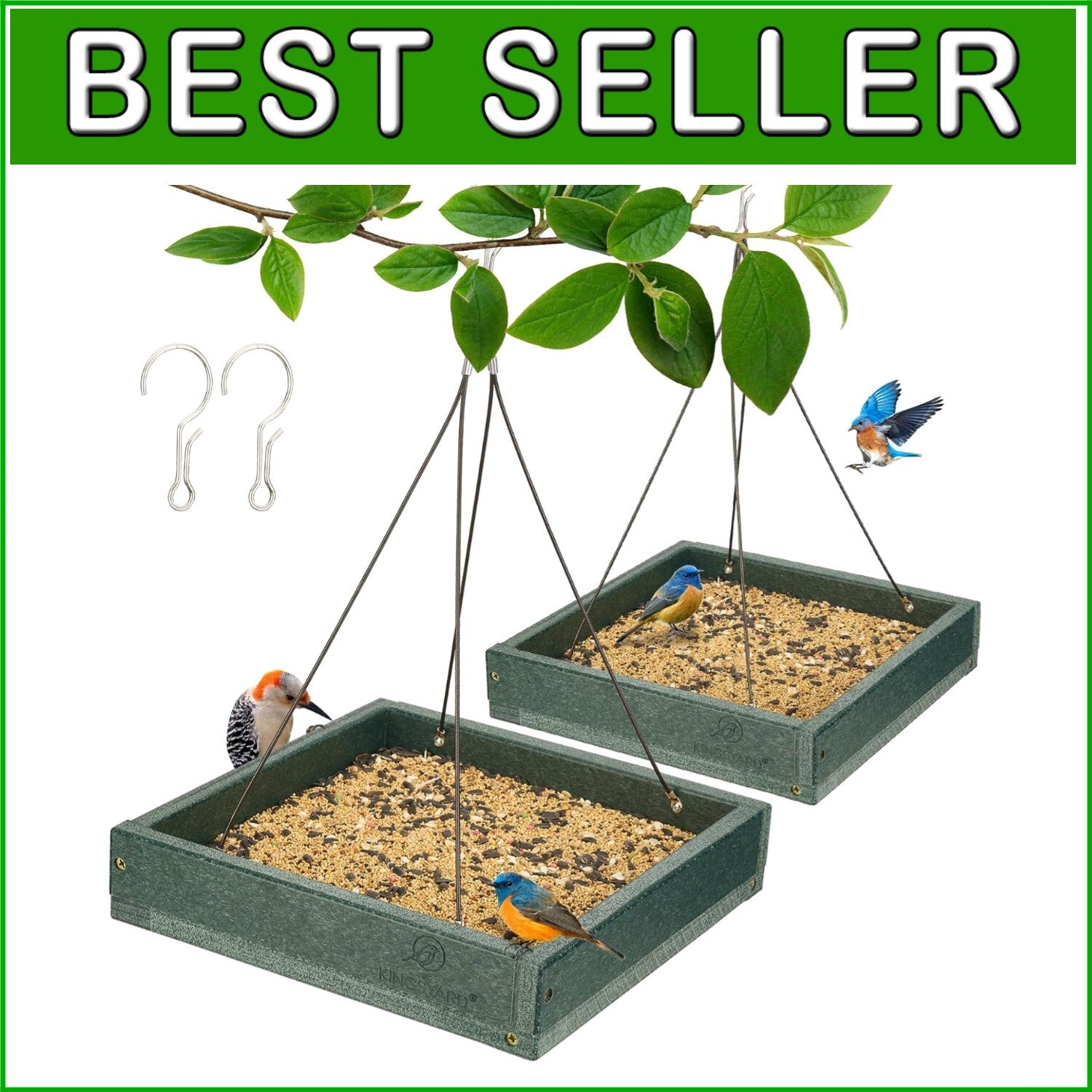 2 Pack Weatherproof Bird Feeder Tray - Durable Recycled Plastic, 3.5 lbs Capa...