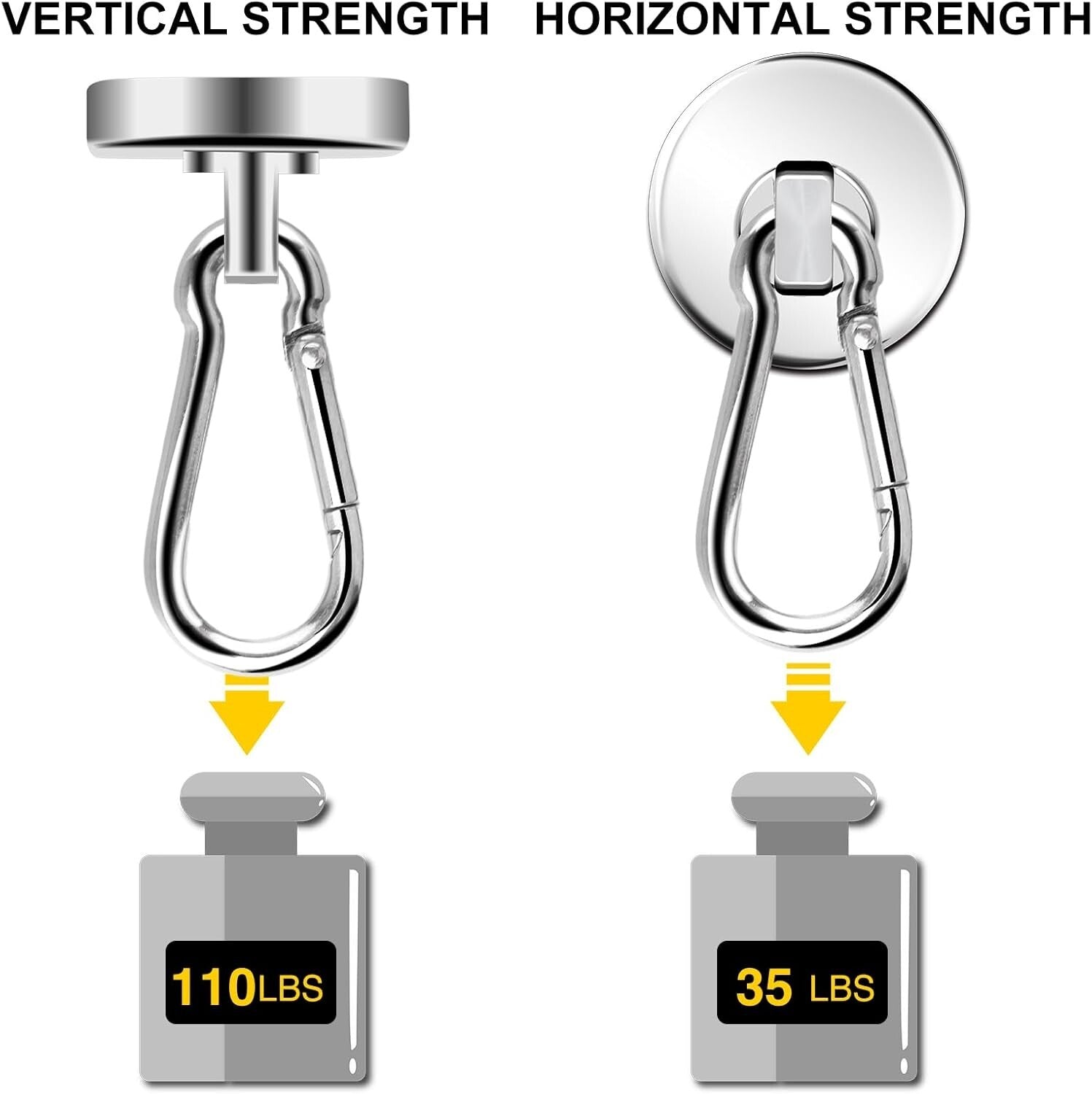 Durable 110lbs Magnetic Hooks with Swivel Carabiner - Perfect for Metal Surfaces