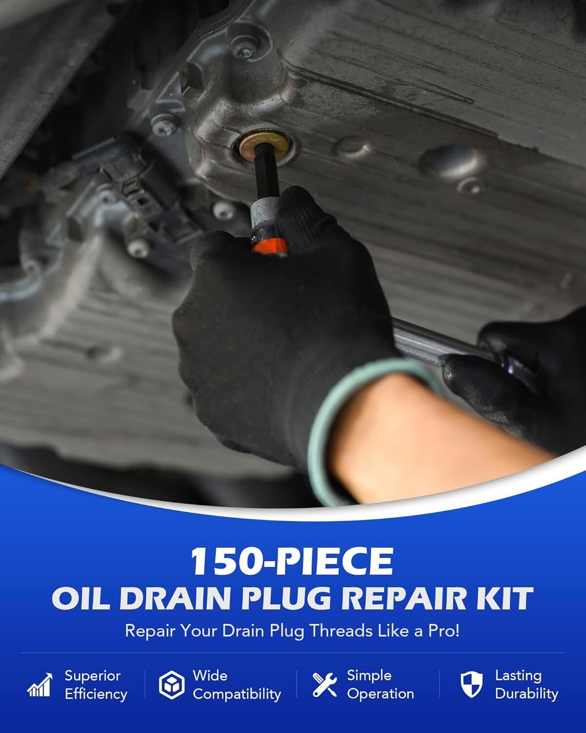 Durable Oil Pan Thread Repair Kit - 150pcs with Zinc-Coated Drain Plugs