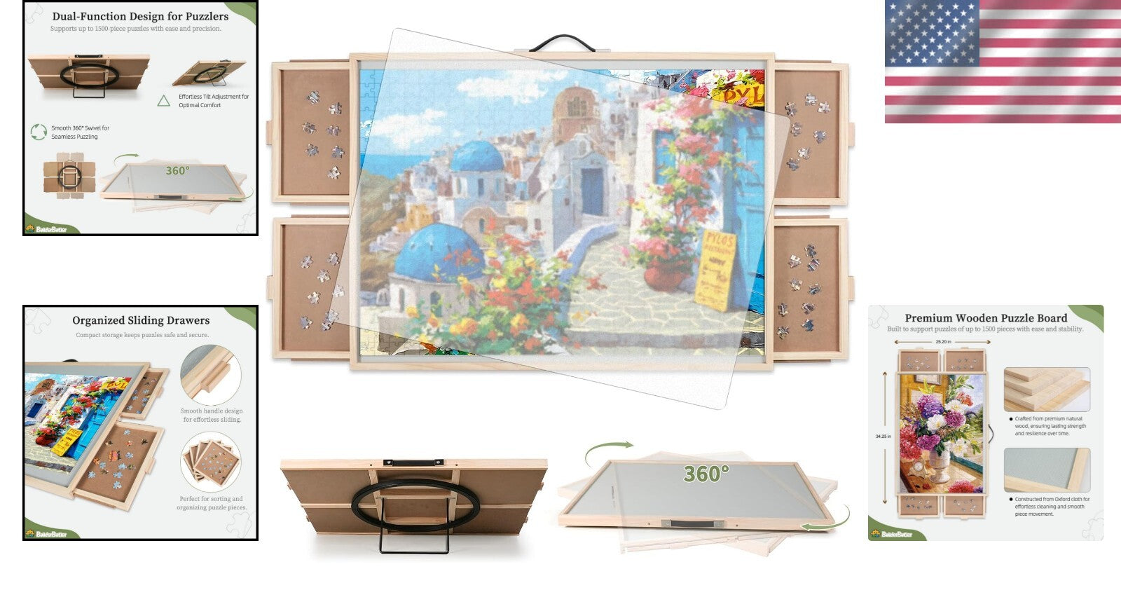 Space-Saving Portable Puzzle Board with Non-Slip Surface for 1500-Piece Puzzles