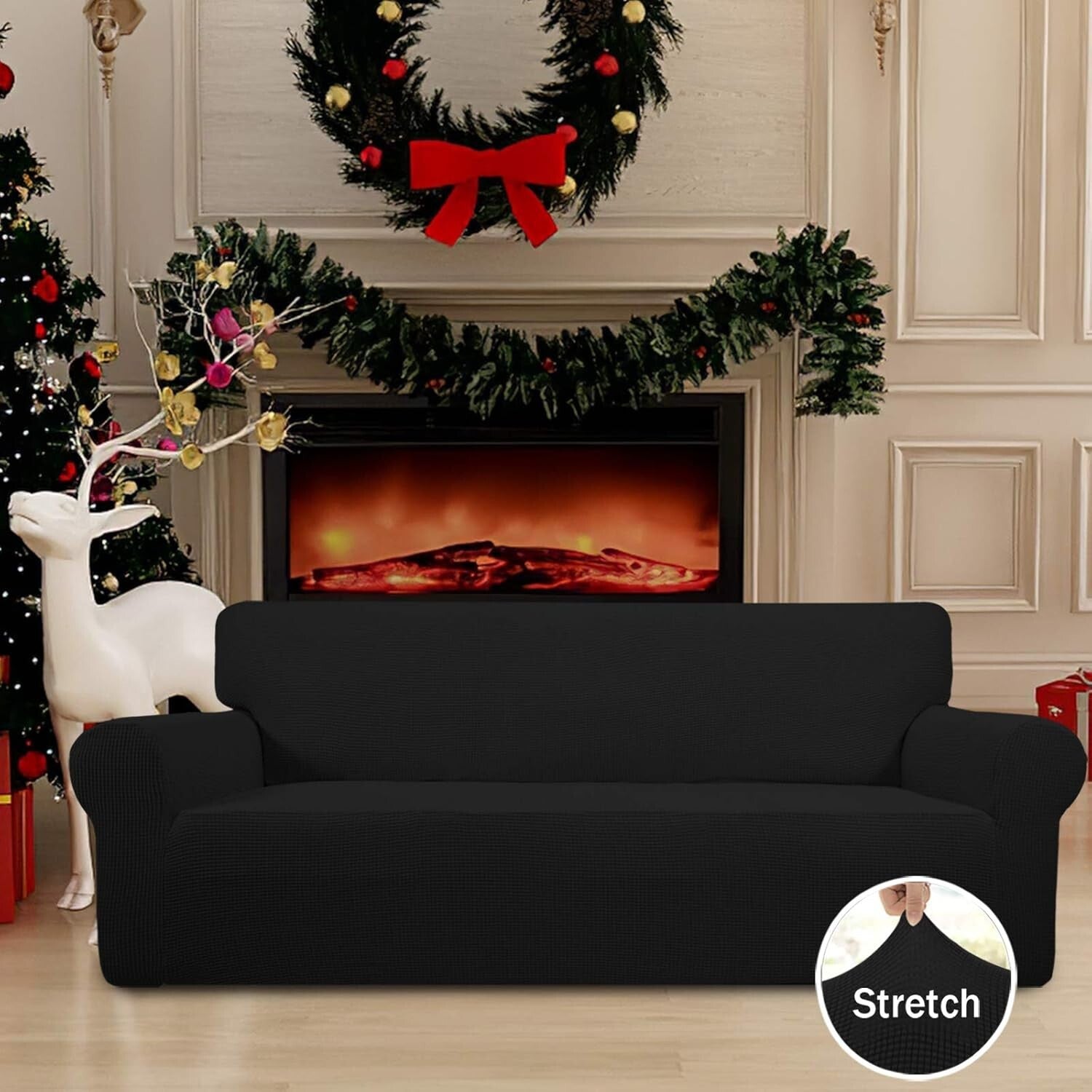 Oversized Stretch Sofa Slipcover in Black - Easy Care for Elegant Living Rooms