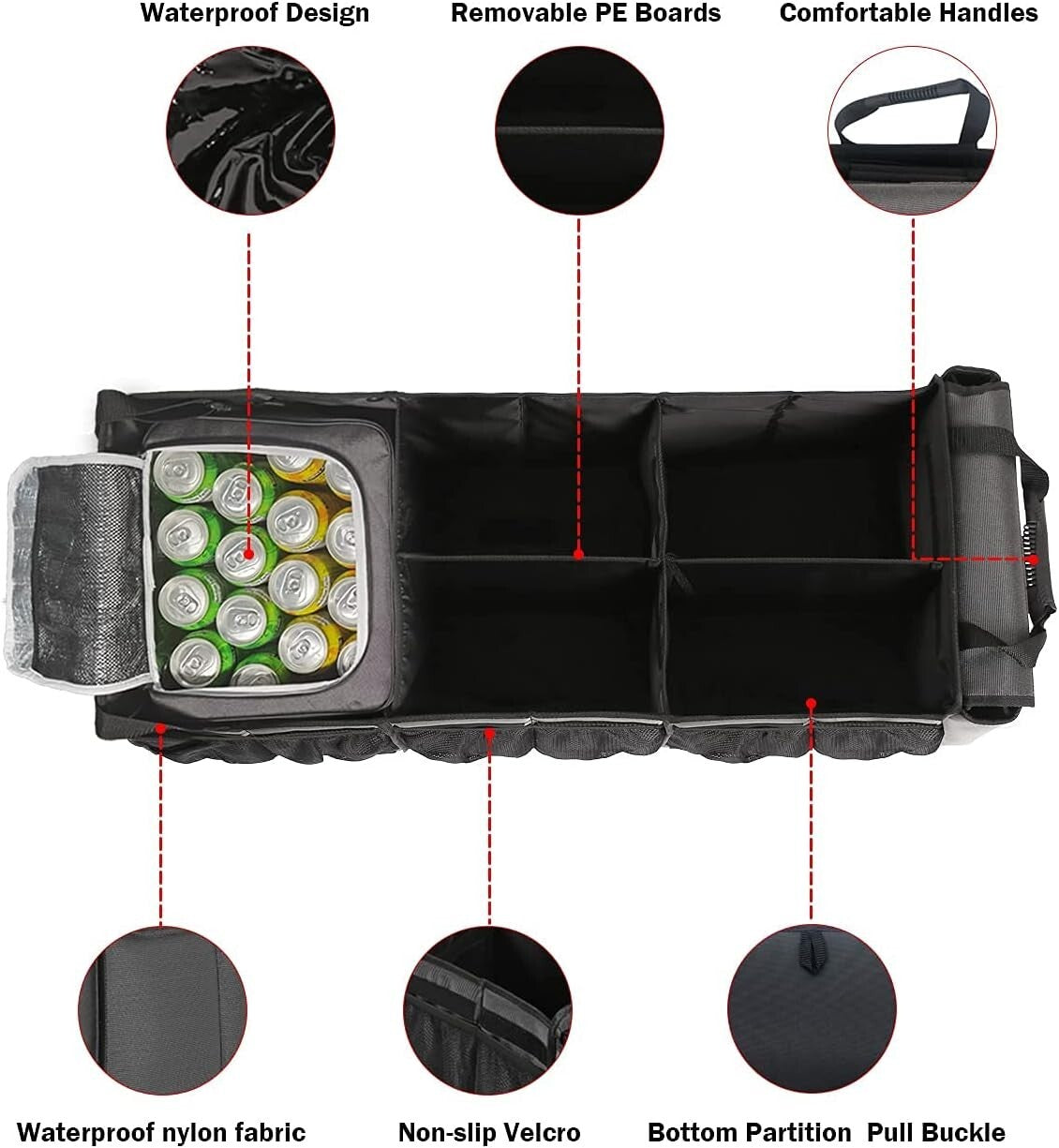 4-in-1 Car Trunk Organizer with Leakproof Cooler Bag - Durable & Adjustable